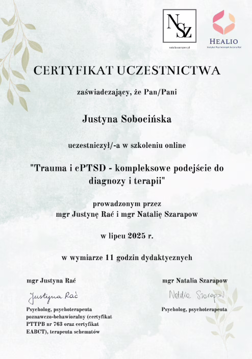 Justyna Sobocińska psychoterapia, psychoedukacja adhd, diagnoza